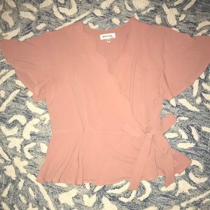 Monteau Flutter Sleeve Wrap Top